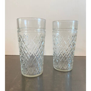 Vintage Anchor Hocking clear diamond cut tumber glasses, quilted, set of 2